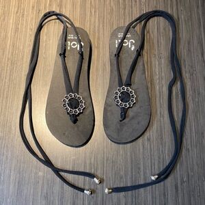 Black Sandals with Metal Floral Embellishment